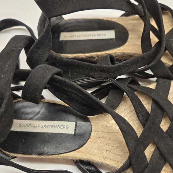 Diane von Furstenberg Bastia Black Suede LaceUp Gladiator Espadrilles EU 37 US 7 - Picture 7 of 8